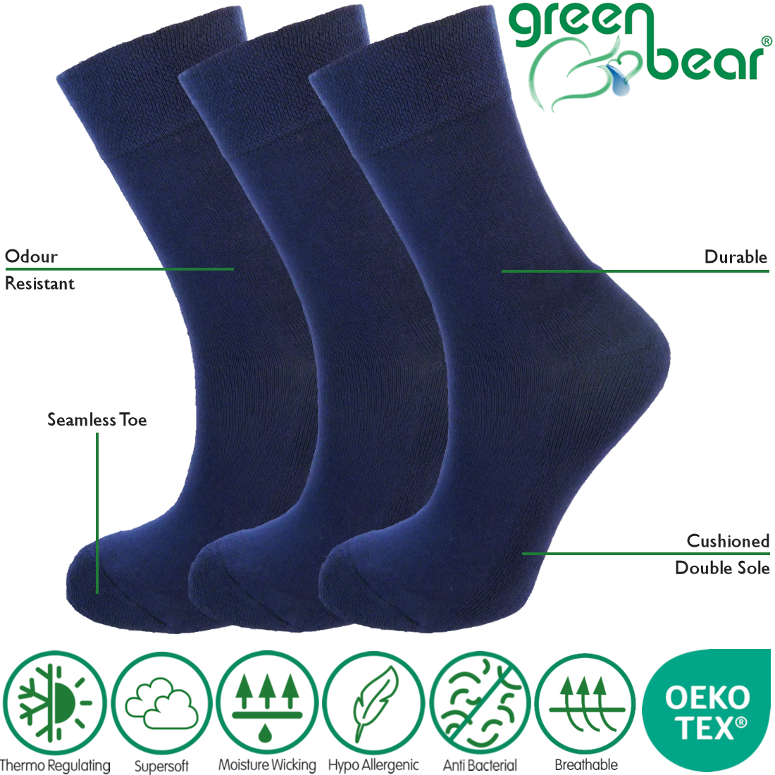 Bamboo Socks For Ladies In Navy | Green Bear UK - Green Bear